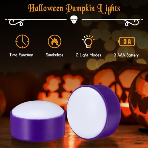 Riakrum 6 Pack Halloween Pumpkin LED Lights, Purple,Purple Light
