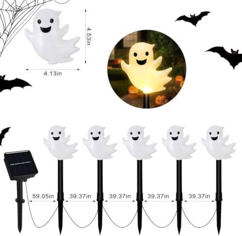 20 Pack Solar Halloween Ghost Pathway Lights, 3D Solar Lights