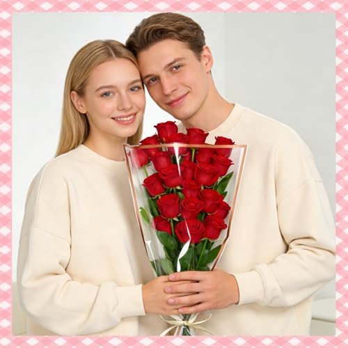 Jansun 40Pcs White Flower Bouquet Sleeves & Ribbon Set