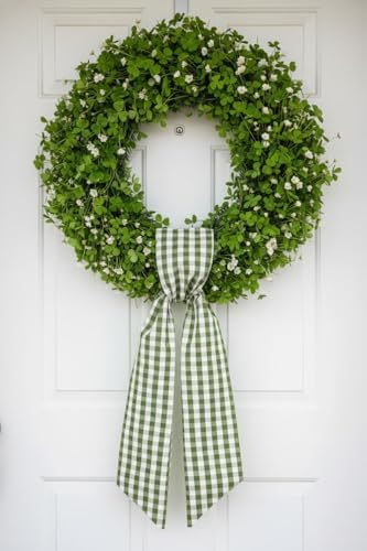 2 Pack Green White Plaid Wreath Sash Front Door Decoration, Blank Sashes Spring St Patrick Wedding Holiday Party Bow Ribbon Bundle Indoor Outdoor Farmhouse