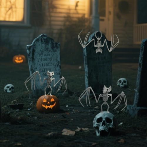 2 Pcs Bat Skeleton Halloween Decorations, Realistic Spooky Plastic Animal Bone for Yard Haunted House Party Table Decor
