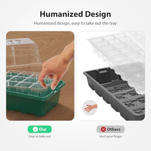 Seed Starter Tray, 10PCS Seed Starter Kit, Seedling Starter Trays with Heightened Lids for Seed Staring, Indoor Gardening Plant Germination Trays (12 Cells per Tray) Green