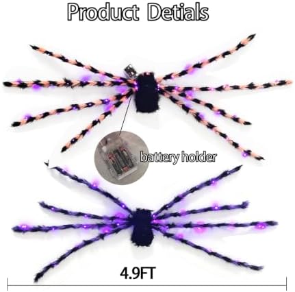 2 Pcs 4.9 ft Giant Spider Halloween Decorations, 8 Modes Light Up