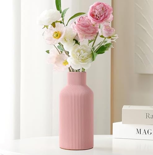 Mfacoy Ceramic Flower Vase, Minimalist Decor, Modern Home Decorative Vase, 8 in Small Pampas Grass Vases For Kitchen, Bedroom, Office, Living Room, Bathroom, Shelf Centerpiece Table Decorations (Pink)