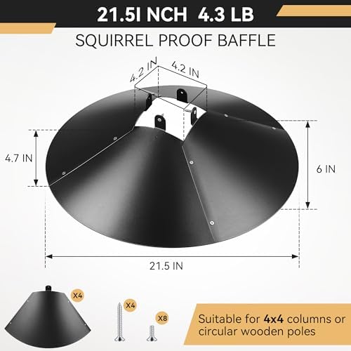 Qualirey 21.5" Metal Squirrel Proof Baffle, for 4 x 4 Posts,Black,1 Pack