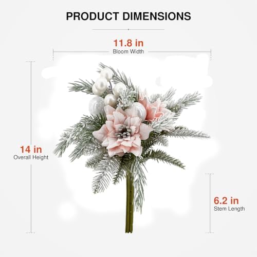 2 Pack Christmas Bouquet Pink Winter Artificial Flowers Xmas Decor
