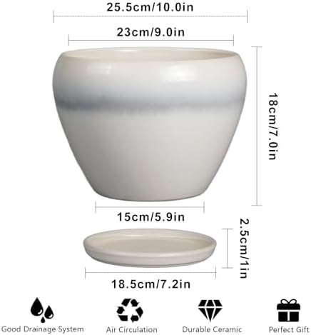 Ceramicfor 10 Inch Ceramic Planter Pot, Cream White
