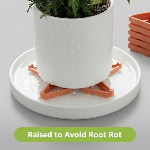 Li&Zhao 20pcs Pot Feet with 5pcs Fertilizer Cages, Plant Stand Risers for Indoor Outdoor Planters, Ceramic Pot Feet and Plant Stand Support for Gardening, Durable Pot Feet for Outdoor Planters(Brown)