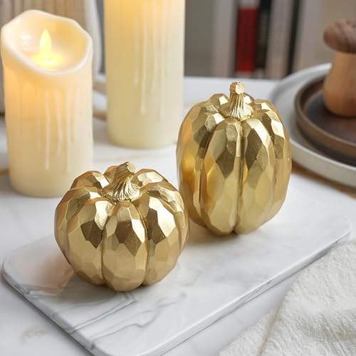 FESTGLOX Pumpkin Decor Fall Decoration, Resin Gold Pumpkins for Decorating