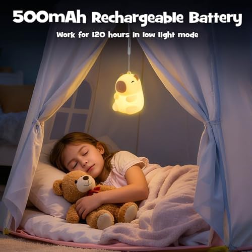 Cute Mini Capybara Night Light RGB Rechargeable for Nursery Bedroom