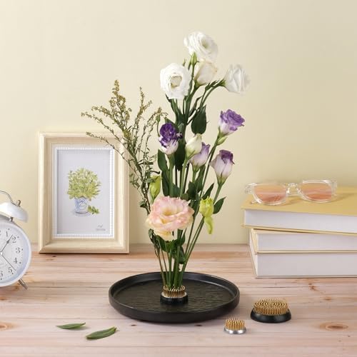 TkoYuHm 3 Pack Flower Frog for Arrangements Vase Round Copper Ikebana Stem Holder with Rubber Base Pin Frogs with Kenzan Straightener Floral Arranging Supplies for Plant Fixation Decoration