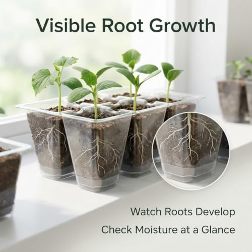 Gardzen 10 Pack Push-Up Seed Starting Tray, Pop Up Plant Germination Trays, Seed Starter Kit with Adjustable Humidity Vented Dome, 6.6" x 4.5", Total 120-Cell, Clear