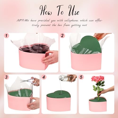 Nuenen Heart Gift Boxes for Her Him with Lid & Floral Foam Set, Grad Flower Gift Box with Clear Cellophane 9.8 x 9 x 5 Inches for Wedding Bridesmaid Birthday(Pink)
