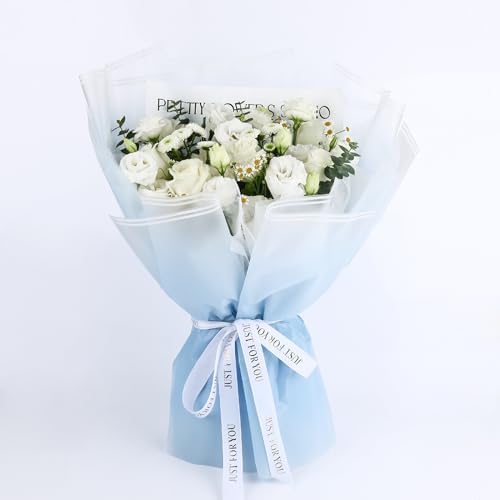20 Sheet Flower Wrapping Paper-Waterproof Bouquet Paper (Gradient Blue)
