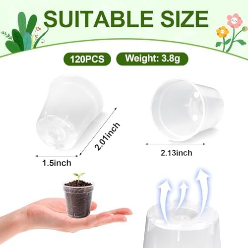120 Pcs 2 Inch Clear Nurery Pots, Seedling Pots with Drainage Holes