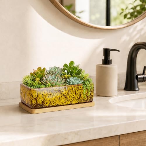 Succulent Pots, 7'' Large Long Rectangle Planters with Drainage Tray