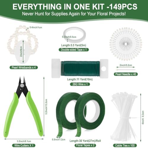 MAPVOLUT 149‑Piece Floral Tape & Wire Kit, Florist Craft Supplies