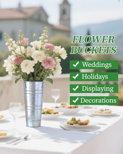 10 Inch Galvanized Flower Buckets, 8 PCS Galvanized Metal Vases for Flowers
