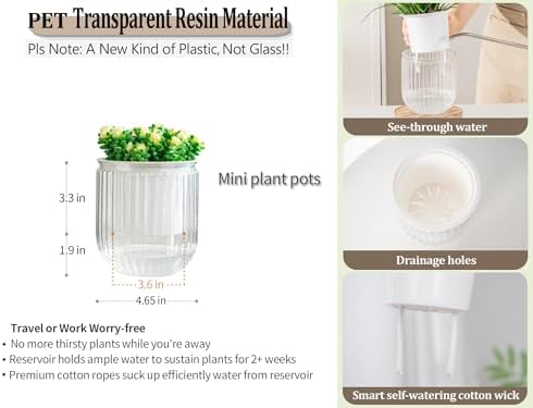 Melphoe Self Watering Pots for Indoor Plants Planter, 4.7 Inch 2 Pack Planters Self Watering Plant Pots for Flower, Houseplants, Succulent, African Violets and Cactus with Drainage