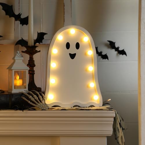 Halloween Decorations-Light Up Wooden Ghost-Handmade Ghost with Light | Halloween Decor Home Kitchen Mantel Tabletop Windowsill