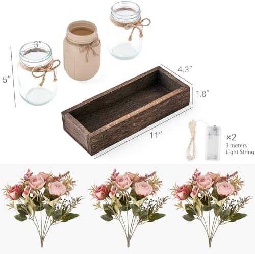 Mkono Mason Jar Lights Centerpieces for Tables Dining Room Farmhouse Decor