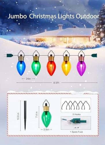 Hanging Christmas Decoration Outdoor, 8.5 FT 5 LED Jumbo C9 Pathway Lights