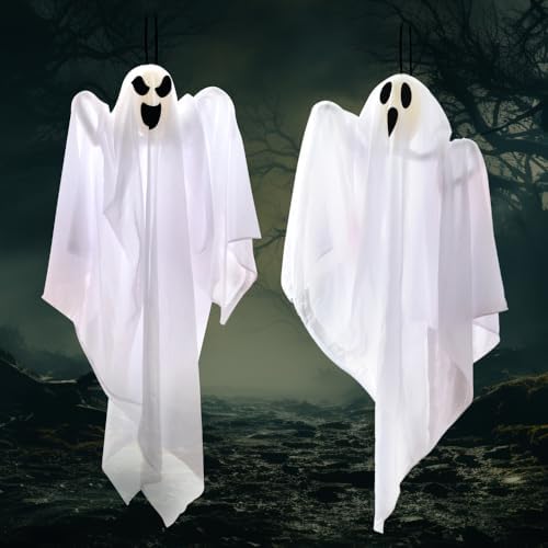 JOYIN 2 PCS 27.5" Halloween Decorations Hanging Ghosts Outdoor, Halloween Flying Ghosts Decor for Tree Front Yard Patio Lawn Garden Party Supplies and Holiday Decorations