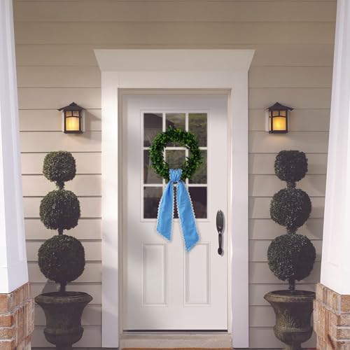 DYSHAYEN Wreath Sash for Front Door, Blue with White Trim