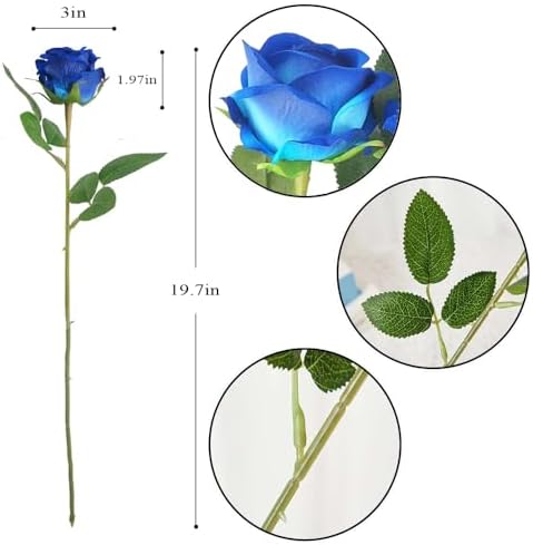 Jasion Artificial Velvet Roses 12pcs Faux Flowers Blue