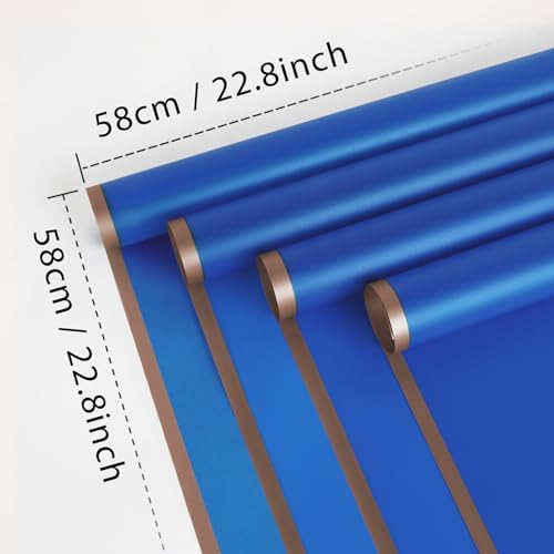 FUHITIM 20 Sheets Flower Waterproof Wrapping Paper (Royal Blue)