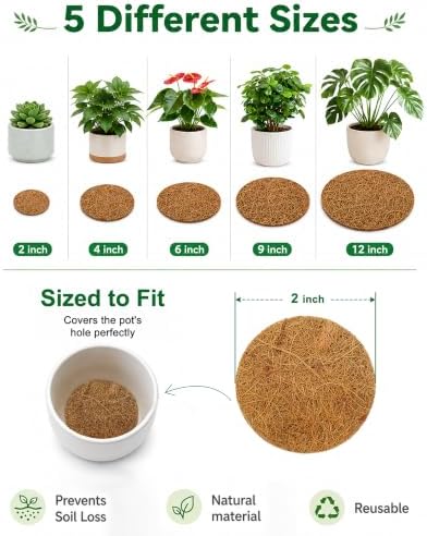 Coco Coir Drainage Mesh Pads for Flower Pots, 12 Pcs Pot Hole Covers(4inch,12pcs)