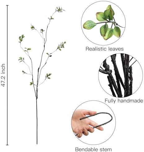 Sggvecsy 47.2’’ 4Pcs Artificial Ficus Branches Artificial Greenery Stems Faux Ficus Twig Plants Fake Leaf Spray Green Eucalyptus Branches for Vase Filler Office Home Wedding Decoration