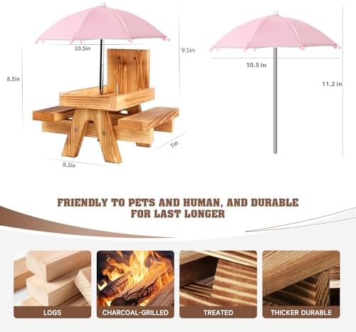 Gnodary Squirrel Feeder with Umbrella, Squirrel Feeders for Outside, Squirrel Picnic Table Feeder - Chipmunk Feeder Hold Corn, Corn Cob, Peanuts (Pink)