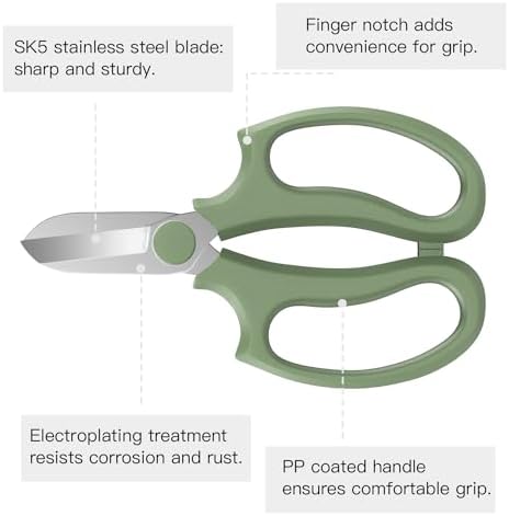 Housolution Flower Scissors, Steel Garden Pruning Shears, Avocado Green