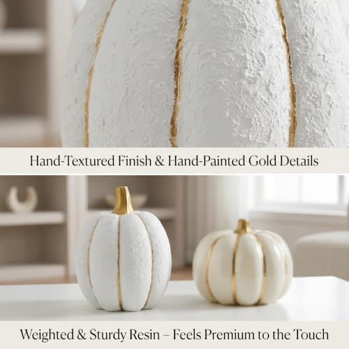 FESTGLOX Fall Pumpkin Decor, 2Pcs Resin Pumpkins for Decorating