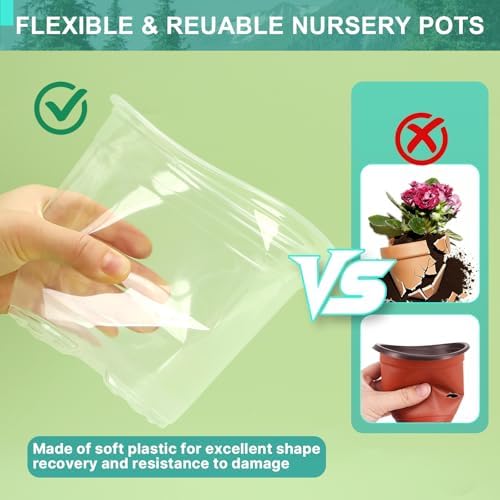 OUPSAUI 8 Inch Clear Nursery Pots with Drainage and Saucer, 5 Pack Large Plastic Pots for Plant, Seedling Starter Pot, Garden Pots for Succulents Flower Vegetables Herb