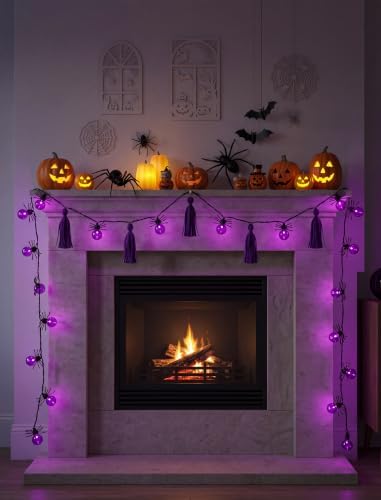 8.5FT Halloween LED Spider String Lights Plug-In 10 Purple Spiders Decor