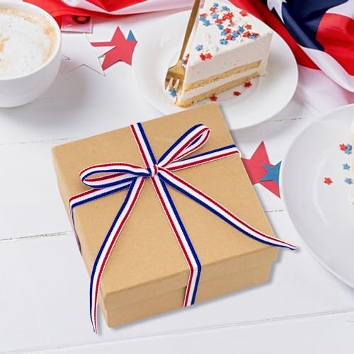 KINGLAKE Red White and Blue Striped Ribbon - 3/8 Inch x 55 Yards