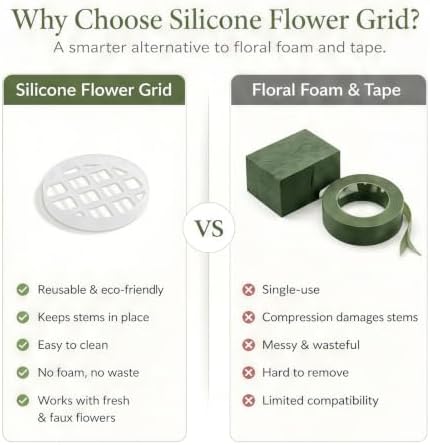 Silicone Flower Arranging Grid, Reusable Vase Stem Holder, 1 Pack