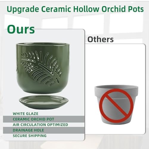 5+6 inch Orchid Pots with Holes, Orchid Pots for Repotting, Healthy Air Circulation Plant Pots for Plant Lovers, Planters for Indoor/Outdoor Plants, Set of 2