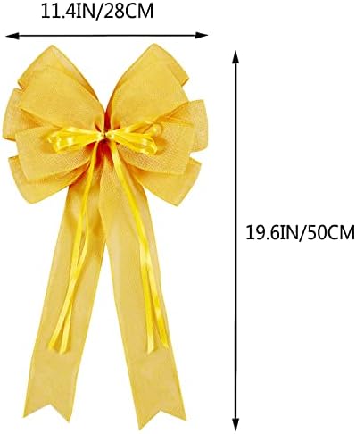 Hongsome 2 Pcs Large Yellow Easter Wreath Bow Decor, Classic Glitter String & Burlap Ribbon, Spring/Summer/Autumn/Winter Tree Topper Bows