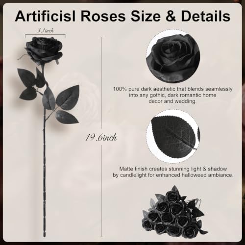 Nubry Artificial Silk Roses, 10pcs Fake Black Roses Bouquet