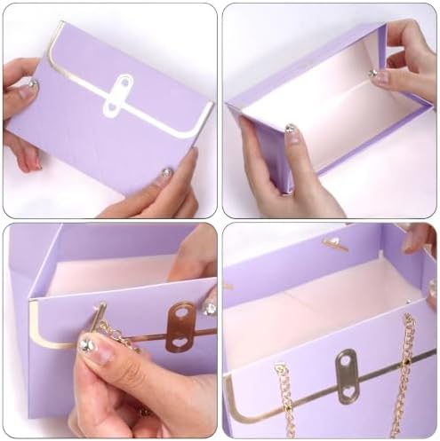 baotongle 6pcs Flower Paper Gift Box Bouquet Storage Bucket Handbag with Metal Chain Flower Boxes for Arrangements Wedding Mother's Day Birthday Bridal Shower (Purple)