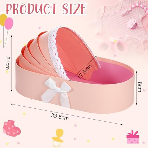 Sabary Baby Carriage Flower Cradle Floral Basket Pink Crib Flower Arrangement Basket Paper Cardboard Box for Gender Reveal Baby Shower Favors Wedding Celebrations