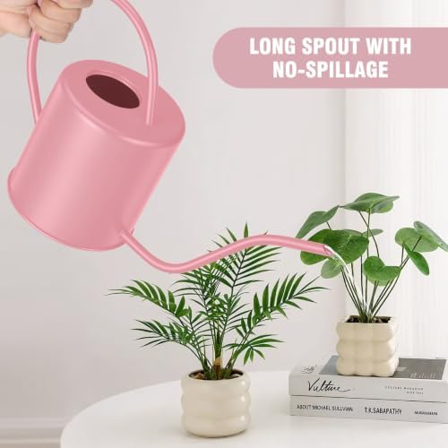 Plant Watering Can, 50 oz / 1500 ml Stainless Steel Metal - Modern Decorative with Long Spout for Indoor Potted Plants, Bonsai, Garden Flowers, Pink