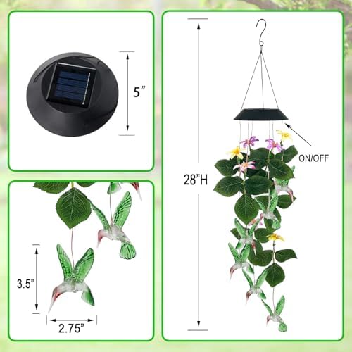 Hummingbirds Solar Wind Chimes Outdoor,Color Changing LED Dangler Mobiles