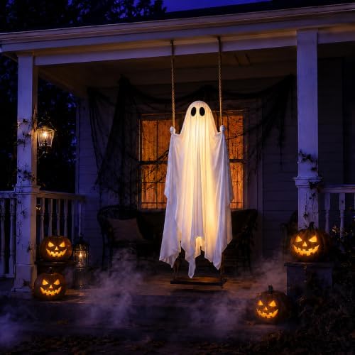 Large 5.3ft Pre-Assembled Hanging Swing Ghost Halloween Decorations Outdoor