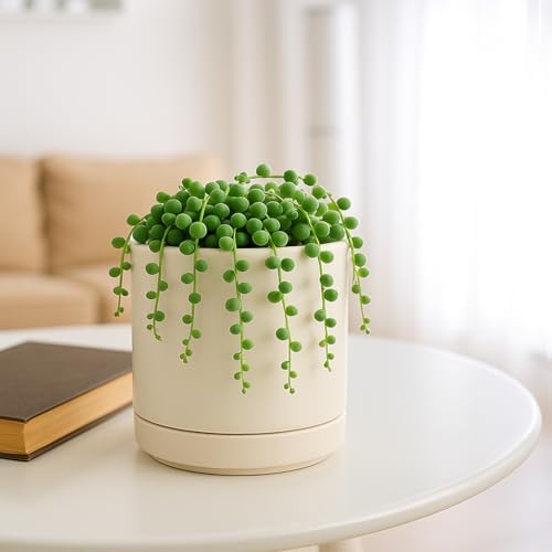 D'vine Dev 4.7 Inch Ceramic Planter Pot, Oatmeal, 94-O-B-8