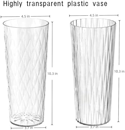 2 Clear Plastic Flower Vase, 10.2" Acrylic Rose Bouquet Vases for Home Decor Centerpieces Wedding Birthday Mothers (D4.6 2 + 2 Holder)