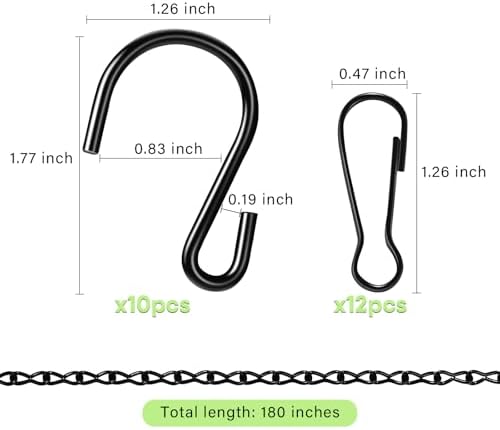 180”Metal Hanging Chains with Hanging Basket Hooks Set,Black